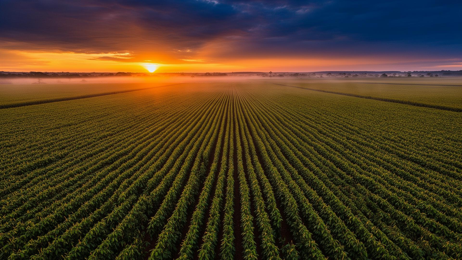 Lavoura ao entardecer no agronegócio brasileiro